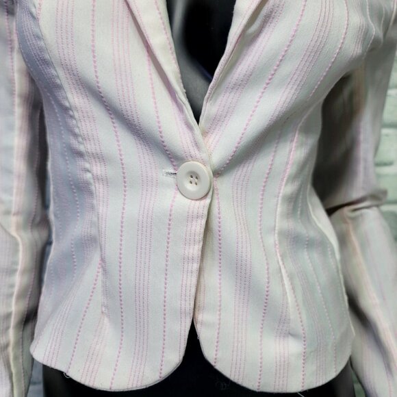 Vintage 90s Y2K Toy Box Jrs 3 White Pink Stitched Pinstriped‎ Tailored Blazer - Picture 3 of 9
